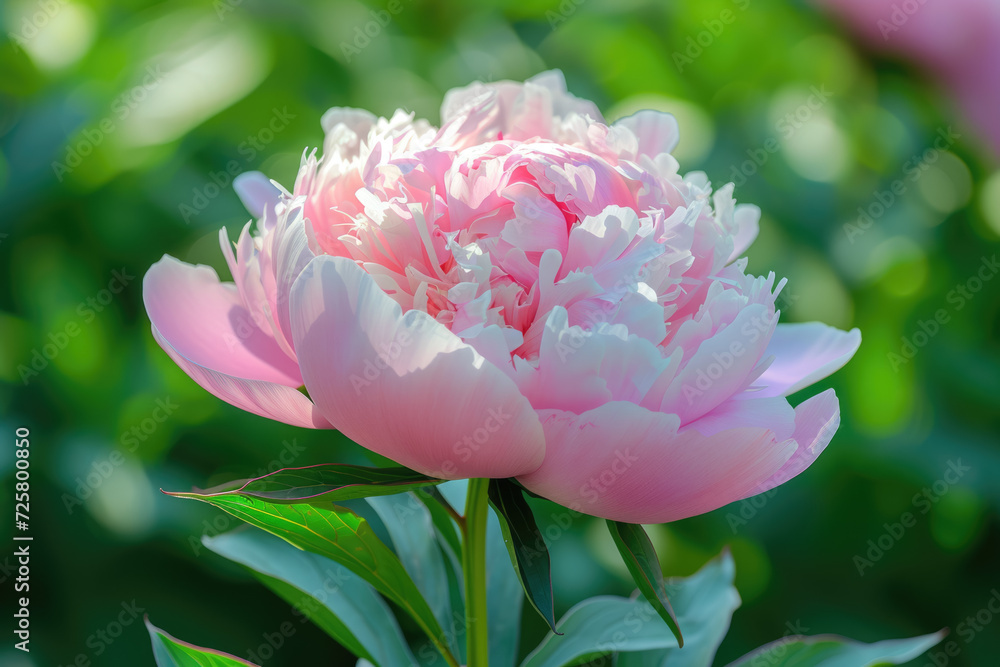 close-up of a peony flower in a garden, its pink petals unfurling in the spring sun close-up of a peony flower in a garden, its pink petals unfurling in the spring sun