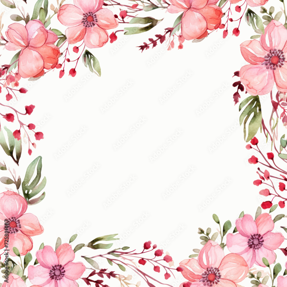 Floral Pink Frame Summer Blooms Illustration