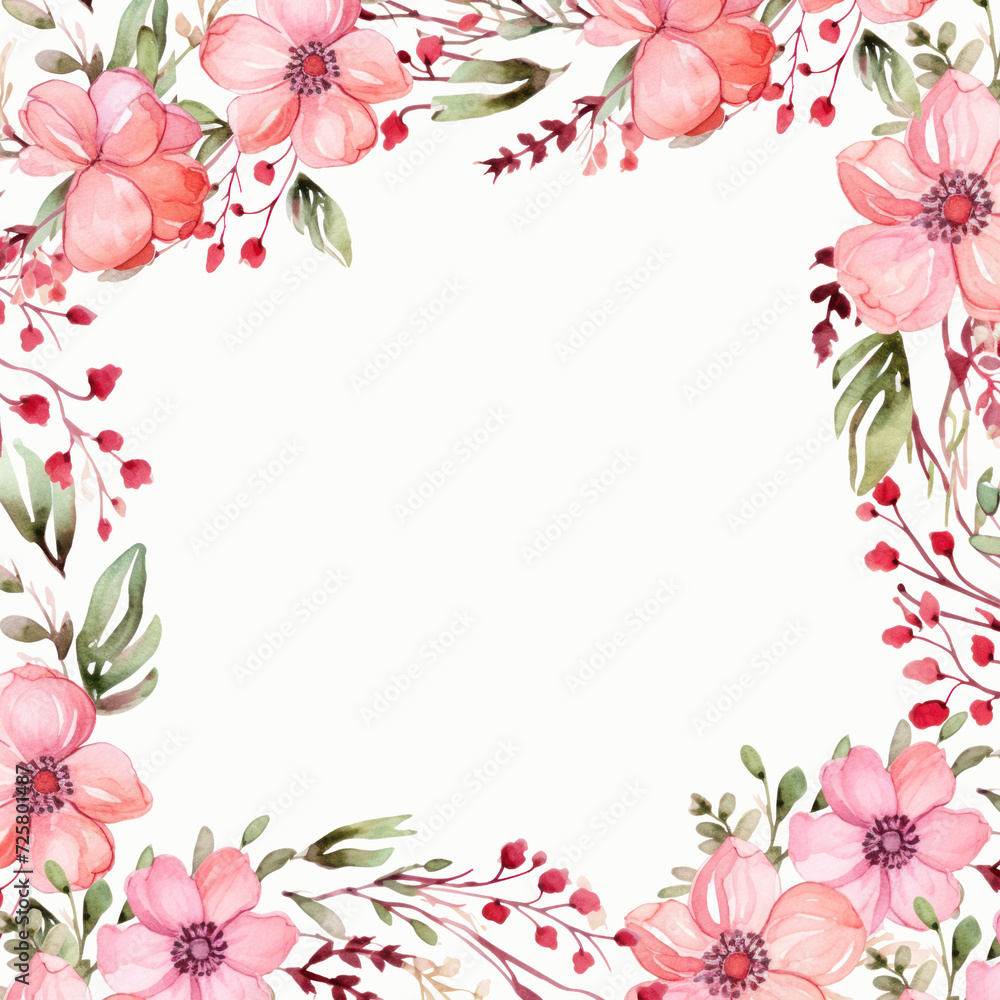 Fototapeta premium Floral Pink Frame Summer Blooms Illustration