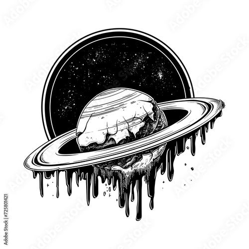 Silhouette of destroyed planet,  vector illustration.