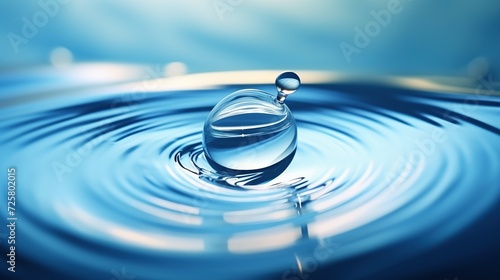 Beautiful clean water drop, splash water drop create circular waves, transparent water raindrop falling. Concept of environment and nature. Generative AI
