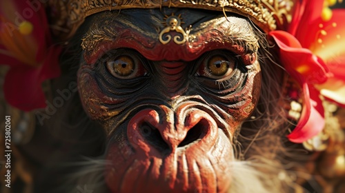 A close up shot of a monkey wearing a crown. Perfect for animal lovers and those interested in wildlife photography