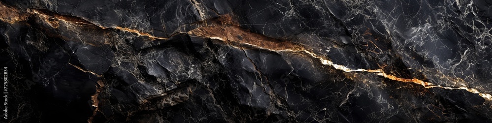 Sleek, dark marble wall in 3D, with veins of shimmering quartz, exuding luxury and sophistication in its design.