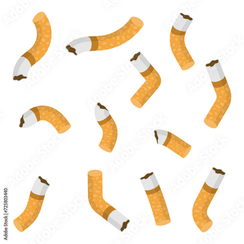 A set of cigarette butts. Cigarette butt. Vector illustration.