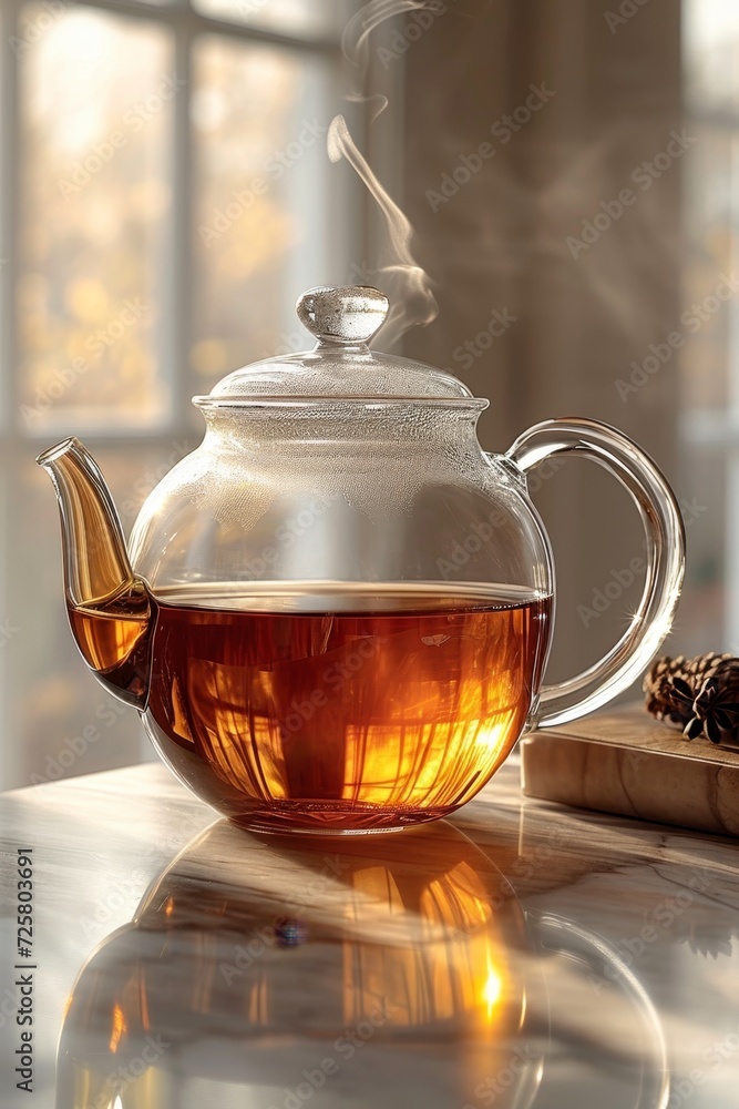 A beautiful teapot stands on the table in the interior. Making tea