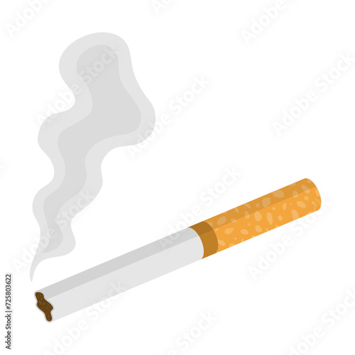 Burning cigarette with smoke. Vector illustration.