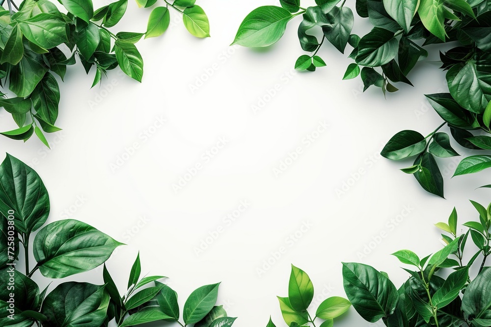 green leaves frame on white background, green leaves composition green leaves frame on white background, green leaves composition