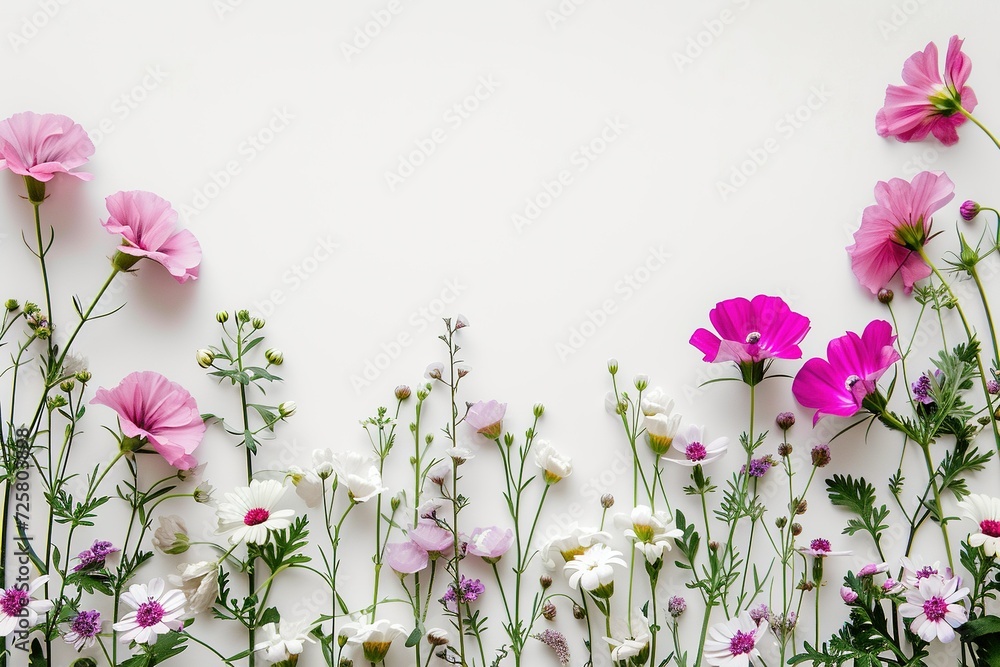 flowers composition, flowers frame border on white background