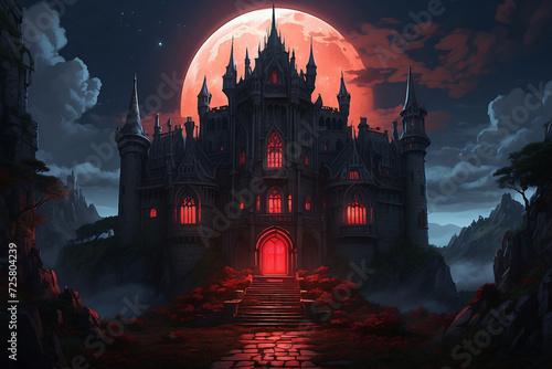 3d house of witches and scary red moon