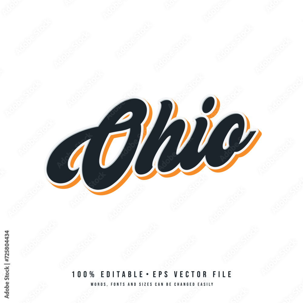 Ohio text effect vector. Editable 3d college t-shirt design printable text effect vector