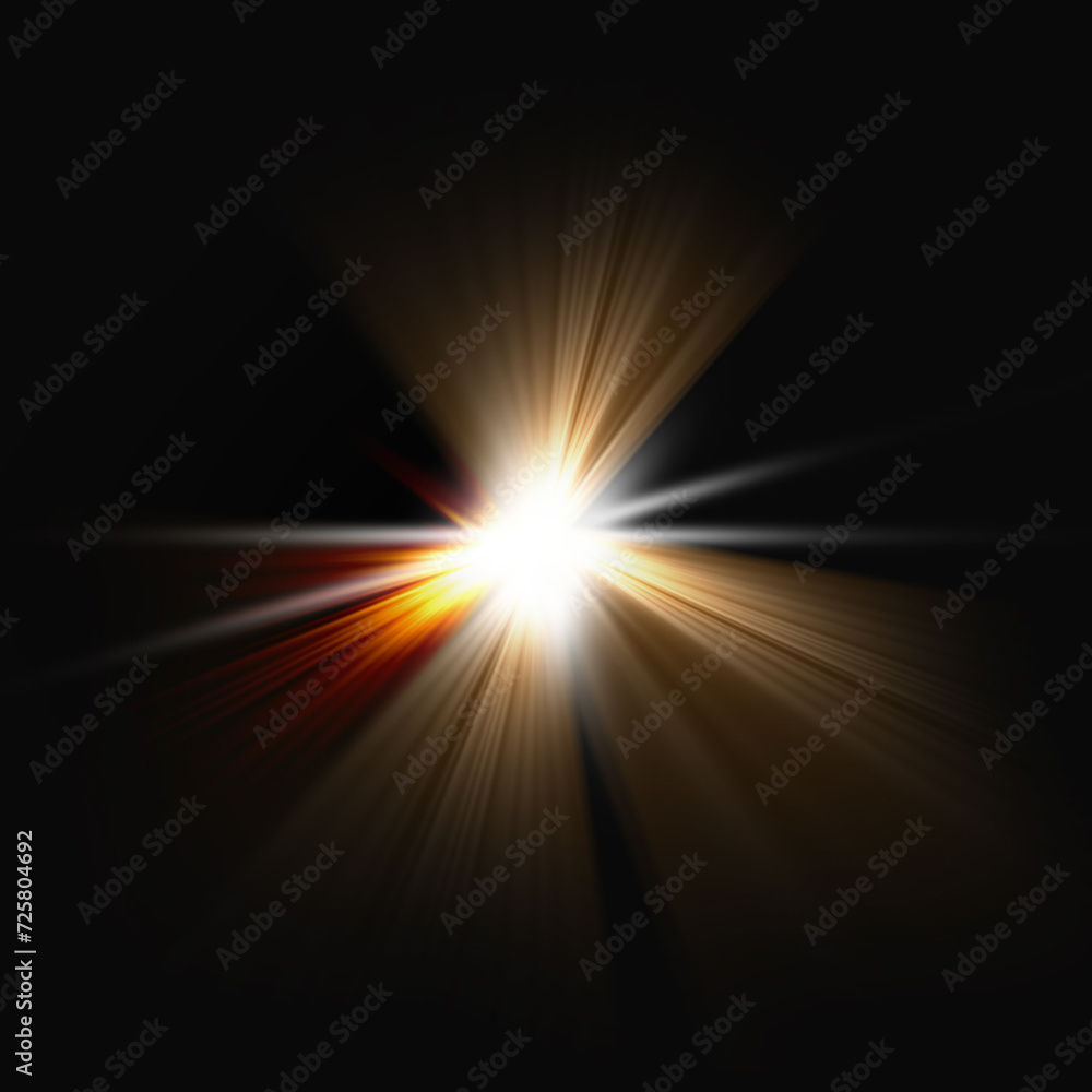 glow star burst flare explosion light effect on black background