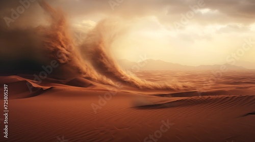 The swirling movement of sand during a dynamic sandstorm in a vast desert