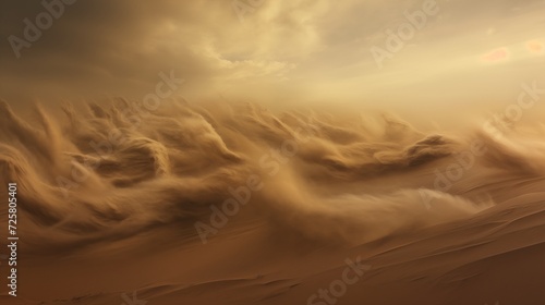 The swirling movement of sand during a dynamic sandstorm in a vast desert