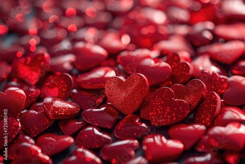 A collection of red hearts arranged neatly on a table. Perfect for expressing love and affection.