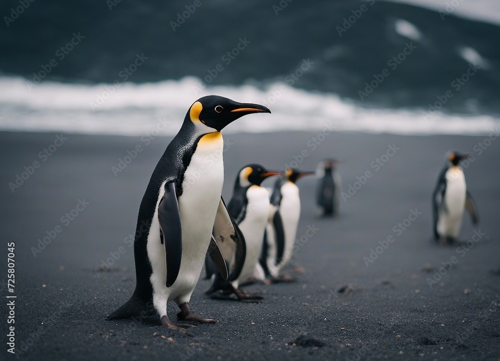 Fototapeta premium Penguin Saindo da praia andando na Areia