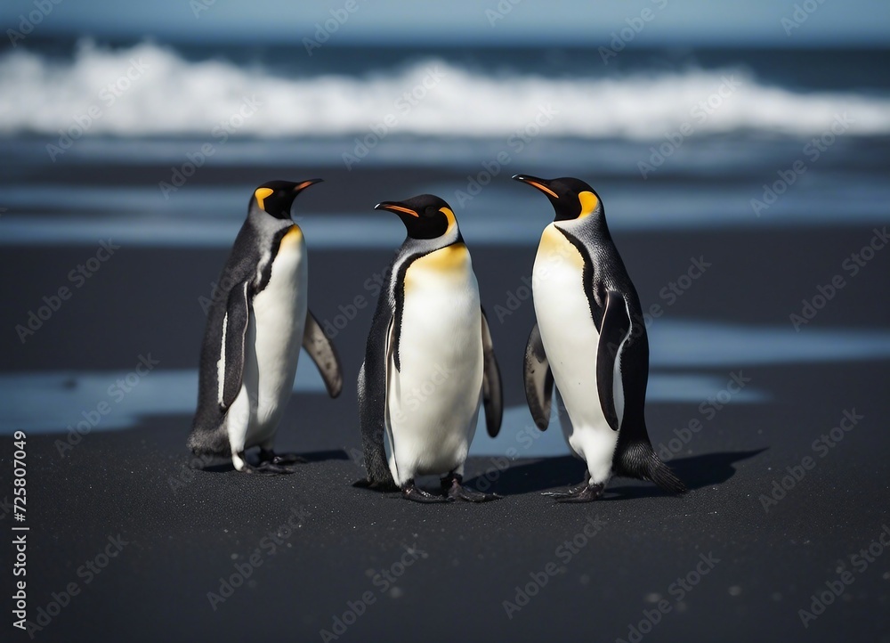 Fototapeta premium Pingüins Saindo da praia andando na Areia