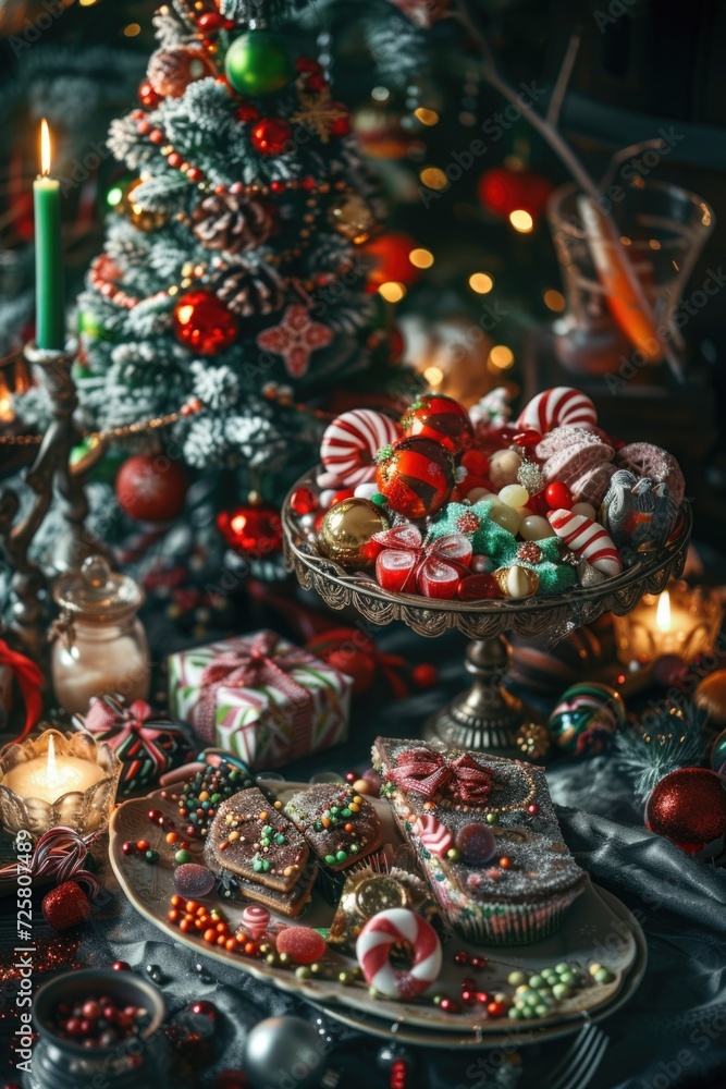 A table filled with an abundance of Christmas decorations. Perfect for adding a festive touch to any holiday-themed project