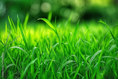 Fresh green grass with dew drops closeup. Natural background.