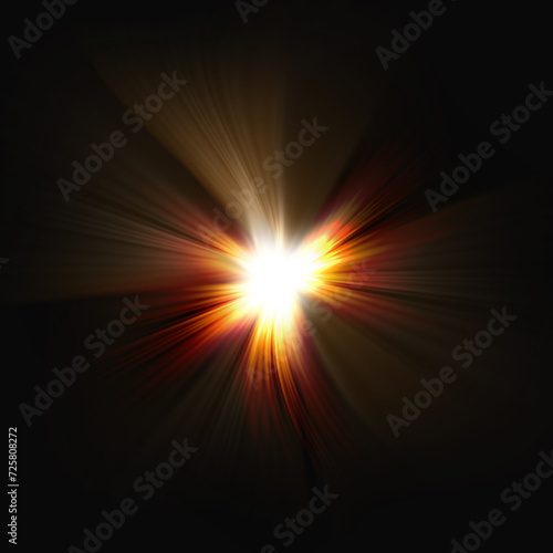 glow star burst flare explosion light effect on black background