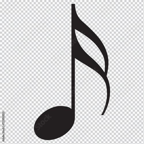 Black sixteenth music note isolated on white and transparent background. Music concept. 3D render photo