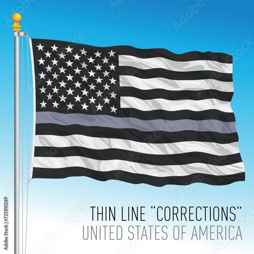 USA, thin line grey waving flag, correction symbol, United States, vector illustration