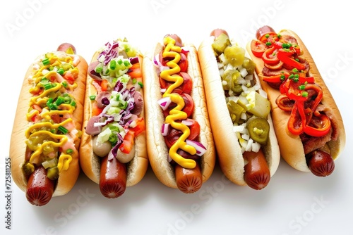 Hot dog with toppings sausage bun Contains clipping paths