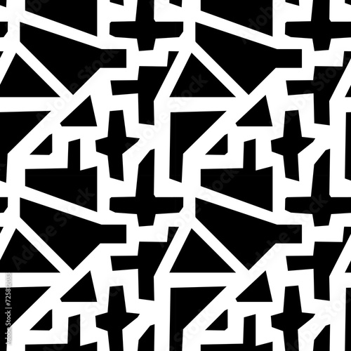 Seamless pattern. Figures ornament. Folk wallpaper. Polygons, triangles backdrop. Embroidery background. Tribal motif. Ethnic mosaic. Digital paper, textile print, web design, abstract. Vector art