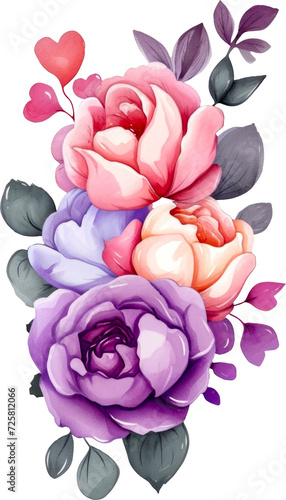 Bouquet of Watercolor Roses with Heart