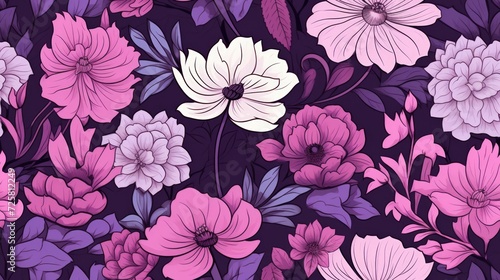 Wallpaper Mural flowers, doodle, seamless pattern, isolated on black background Torontodigital.ca