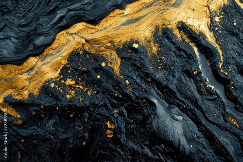 Smooth black charcoal textured backdrop with precious liquid gold