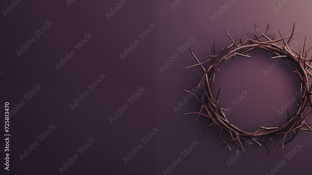 Fioletowe tło wielkopostne - Korona z cierni Zbawiciela Jezusa Chrystusa. Symbol męki i śmierci na krzyżu. Przygotowanie do Wielkanocy - obrazy, fototapety, plakaty 