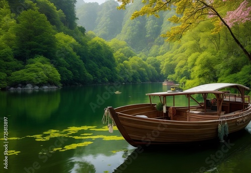 Wallpaper Mural Cascade boat clean china natural rural Vibrant. Ai generative

 Torontodigital.ca