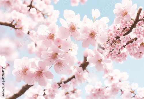 Pink cherry blossom on white background, isolated Sakura tree branch 