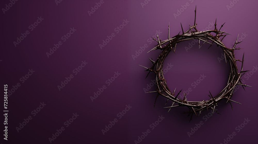 Fioletowe tło wielkopostne - Korona z cierni Zbawiciela Jezusa Chrystusa. Symbol męki i śmierci na krzyżu. Przygotowanie do Wielkanocy - obrazy, fototapety, plakaty 