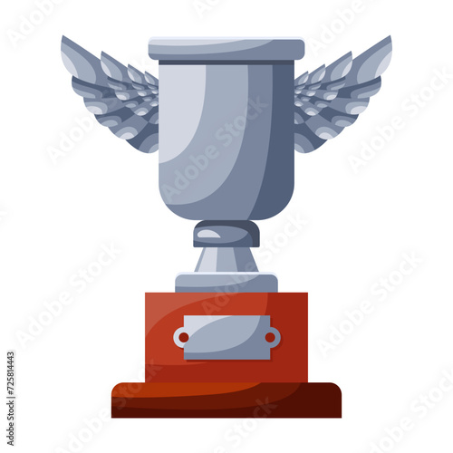 Winners cup, silver award for second place. Champions trophy, silver goblet. 2st prize reward icon. Shiny champions cup for championships. Symbol of victory in a sporting event, competition. photo