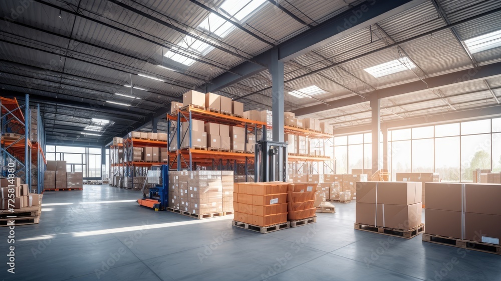 A large warehouse with numerous items. Rows of shelves with boxes. Logistics. Inventory control, order fulfillment or space optimization. Illustration for advertising, marketing or presentation. A large warehouse with numerous items. Rows of shelves with boxes. Logistics. Inventory control, order fulfillment or space optimization. Illustration for advertising, marketing or presentation.