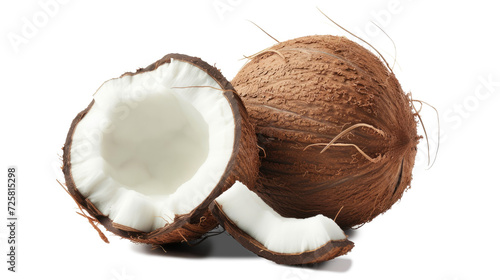 Coconut isolated on transparent. Coconut half with slice and piece