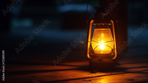 Lantern in the night on the wooden floor