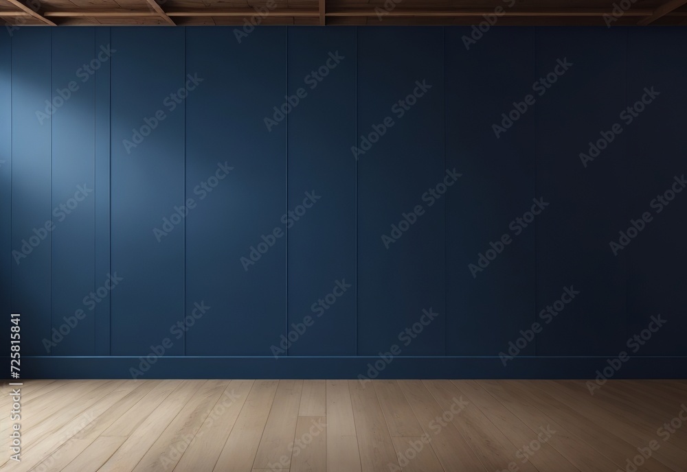 Dark blue wall in an empty room with a wooden floor
Dark blue wall in an empty room with a wooden floor