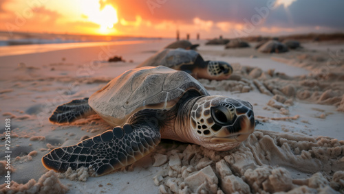 Urbanization along the coast and the rising sea levels imperil the nesting locations of sea turtles, bringing these age-old creatures nearer to the brink of extinction due to climate change photo