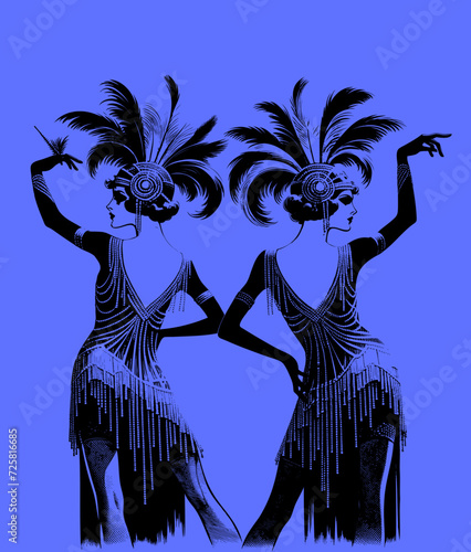 Dessin au trait - Personnage années folles - 1920 - 2 femmes qui dansent