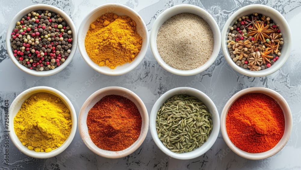Variety of Spices in Bowls Variety of Spices in Bowls