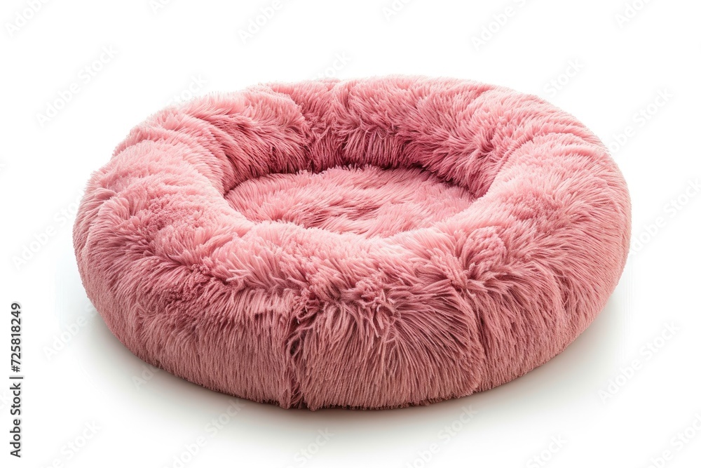 White isolated plush pet bed pink and round White isolated plush pet bed pink and round