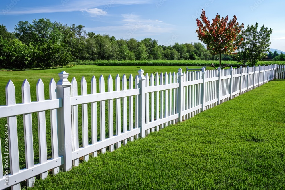 White picket fence around property grounds for backyard privacy and protection