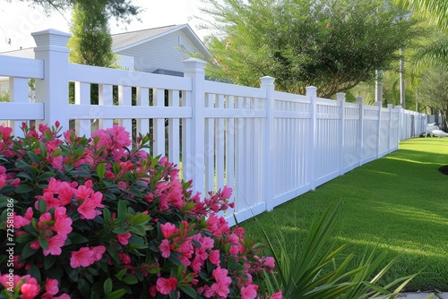White plastic backyard fence for protection and privacy