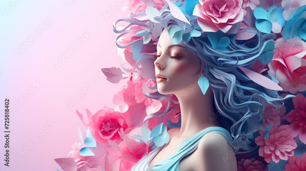 Woman illustration adorned with colorful flowers