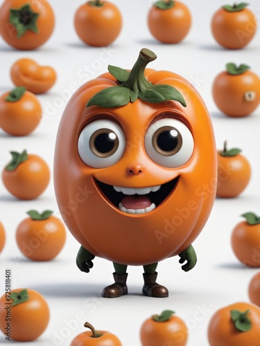 Photo Of A 3D Cartoon Persimmon Character Isolated On A White Background