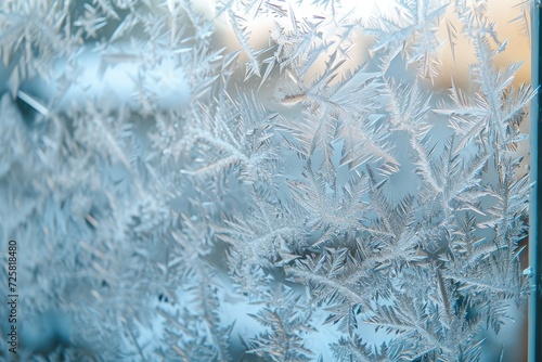 Winter patterns formed by ice on frozen glass window