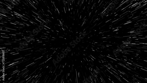 The effect of flying through space. Black background with stars flying by. photo