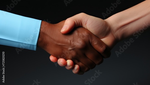 Professional handshake on blue background with copy space for text, business promotion image